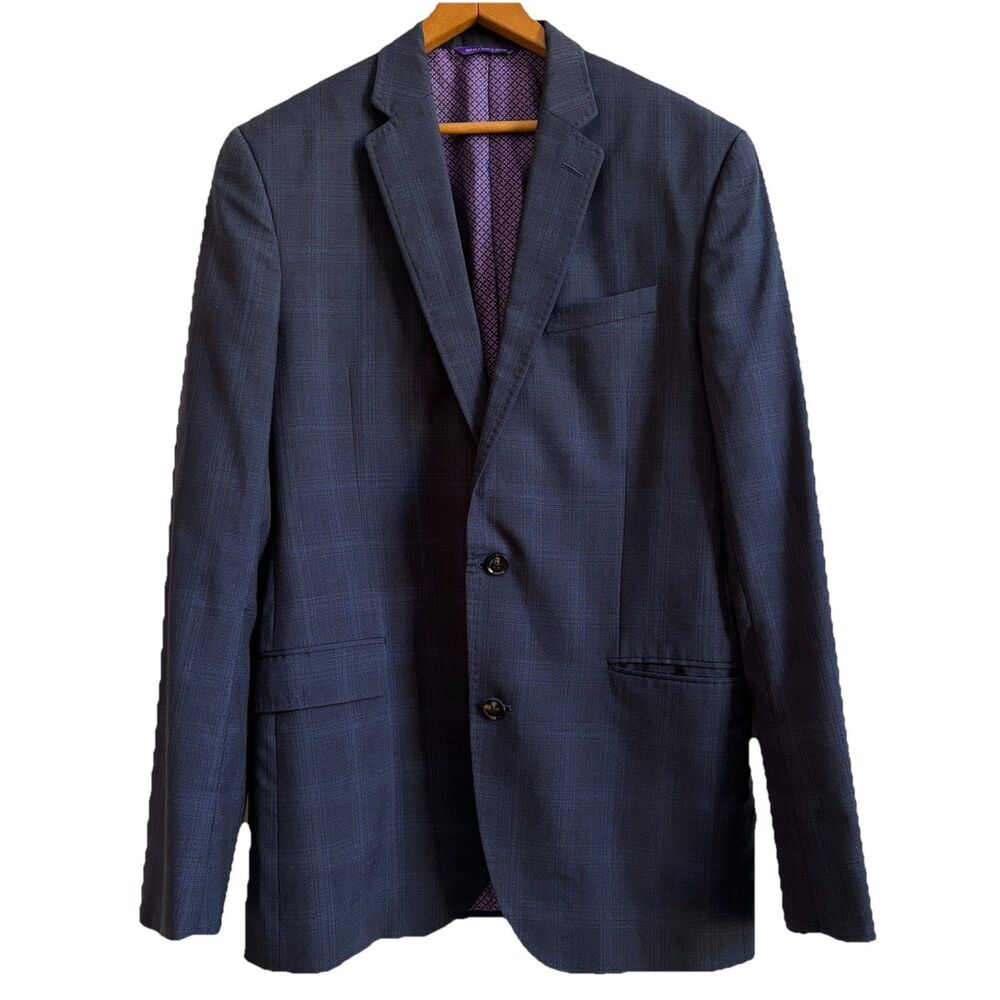 Ted Baker Endurance Jacket Mens 42 L Navy Plaid Suit Blazer “Jay CT” Wool Preppy